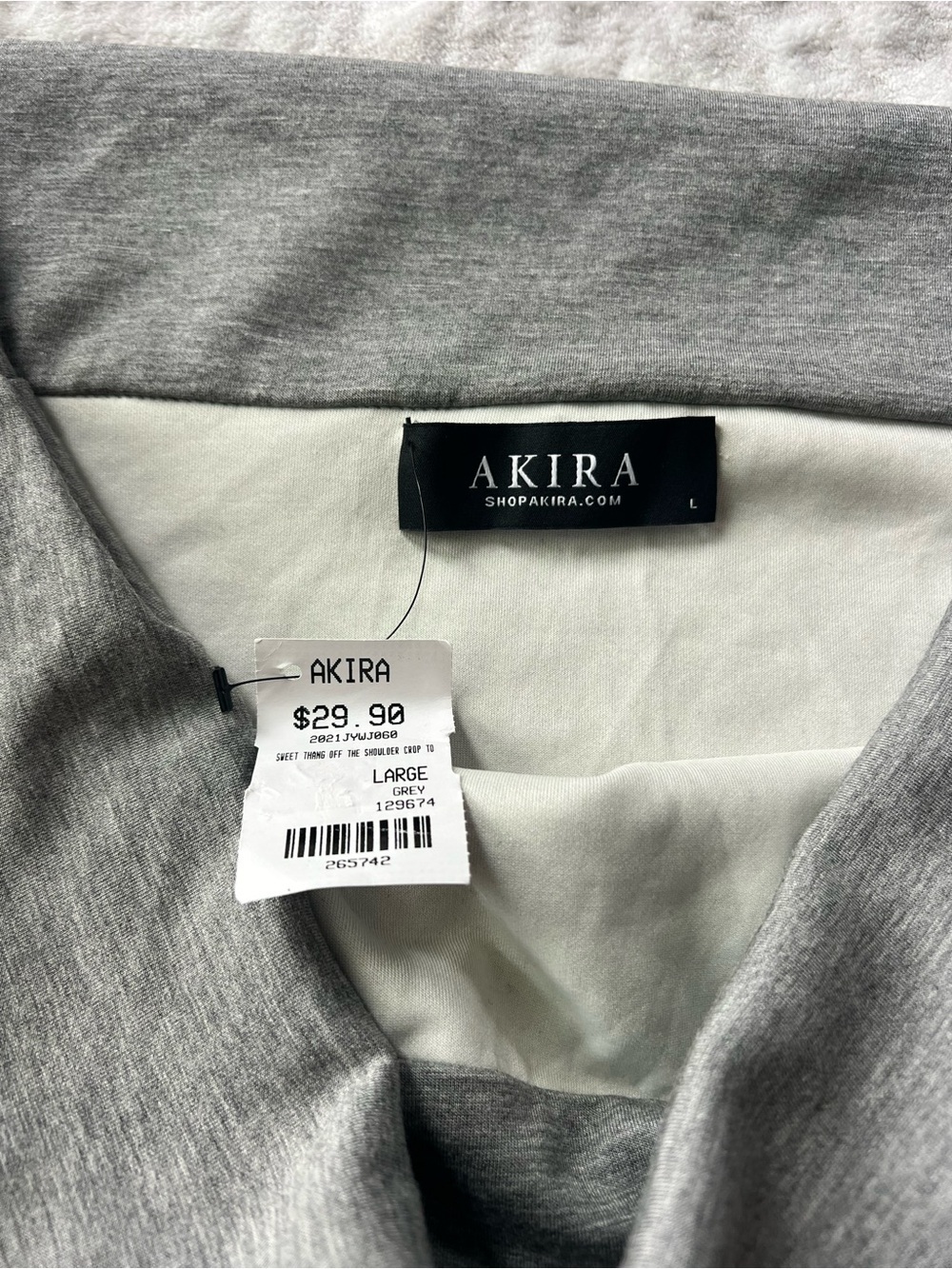 NWT Akira Off-Shoulder Long Sleeve Cropped Top - Gray | Size L - Picture 5 of 8